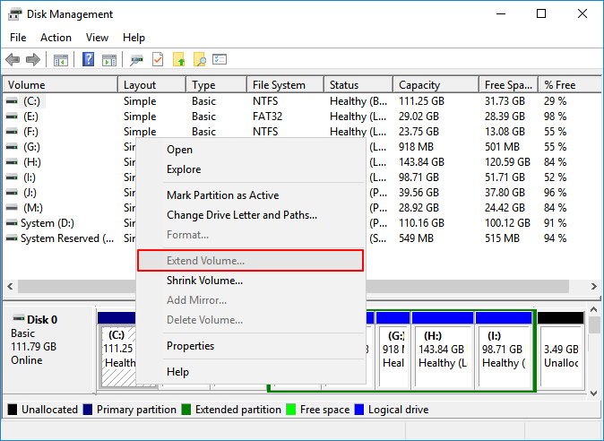 extend volume greyed out