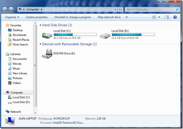 Disk Space of Windows 7