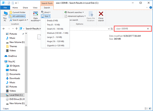 find large files win 10