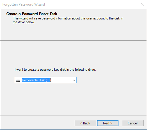 create a password reset disk