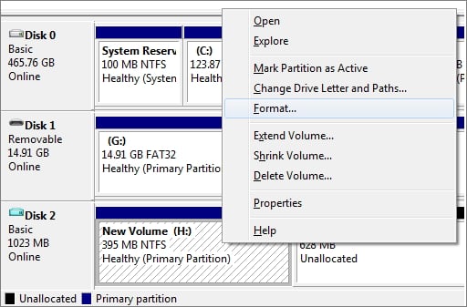 format drive in Disk Management