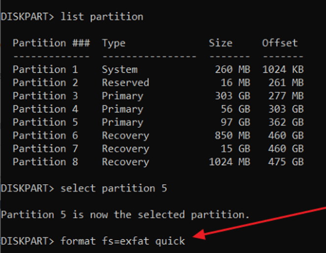 type the format commands