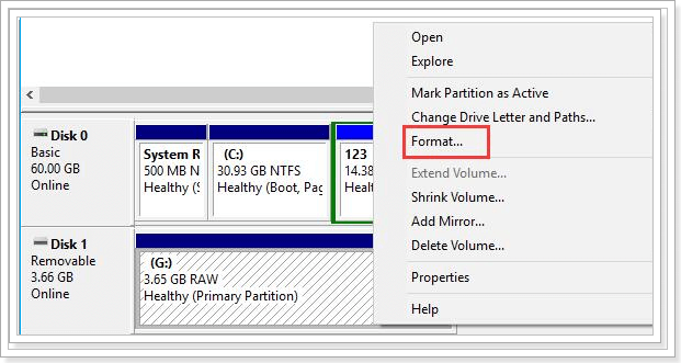 In disk management, select your sd card and format.