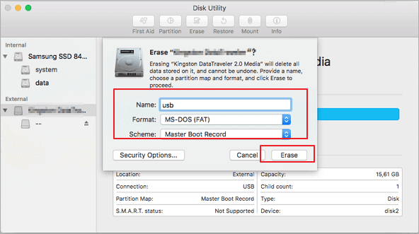 format to fat32 with Disk Utility