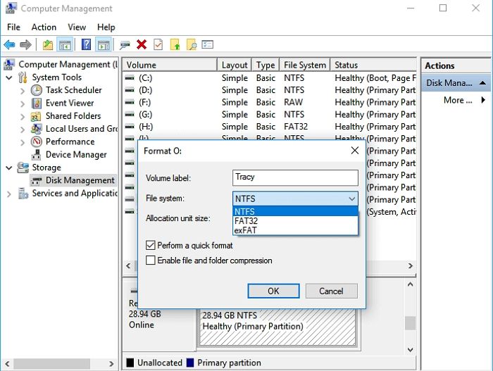 Format USB to FAT32 in Disk Management