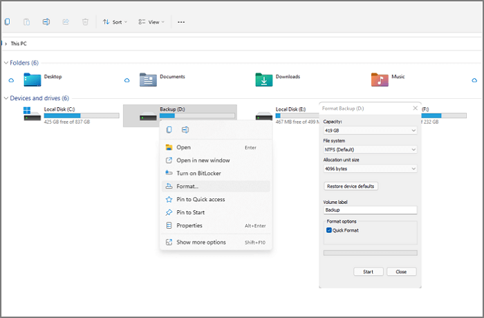 format sd card using File Explorer