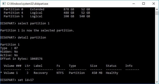 hide partition via cmd