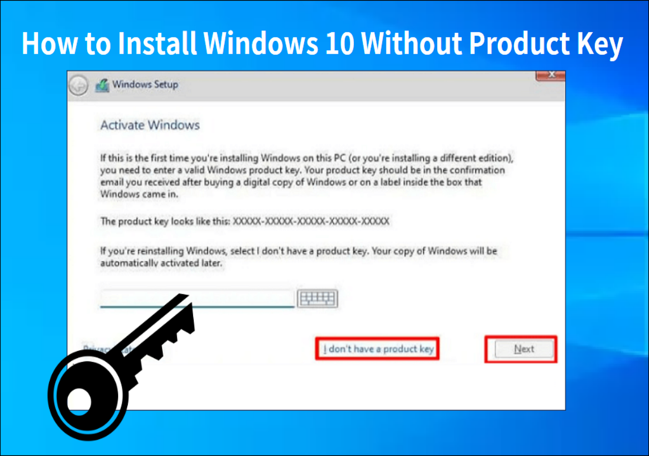 install windows 10 without product key