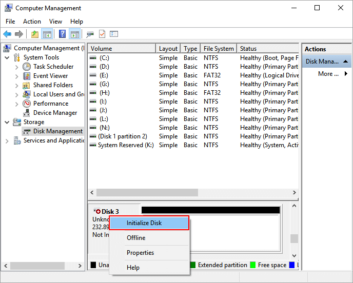 Choose to initialize disk