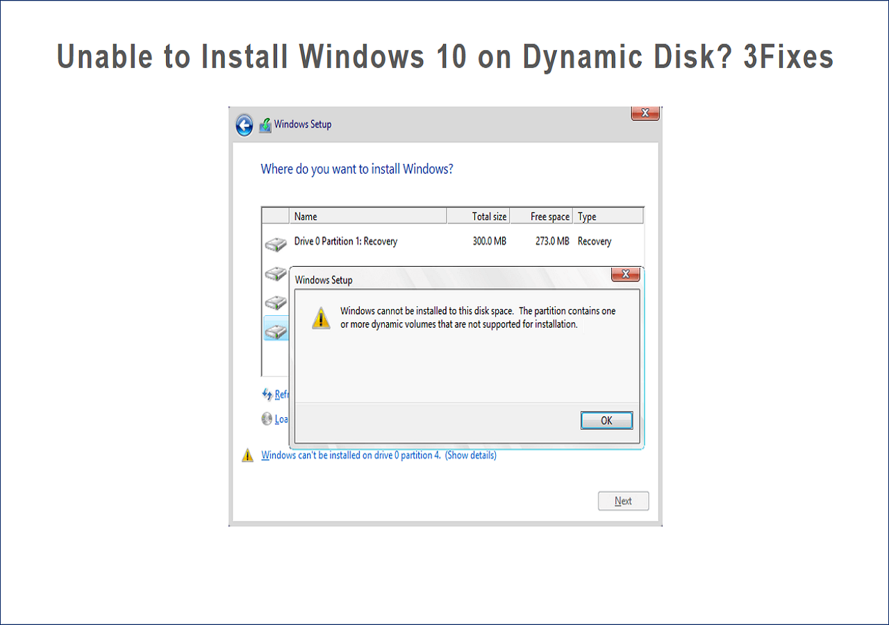 can't install Windows on dynamic disk