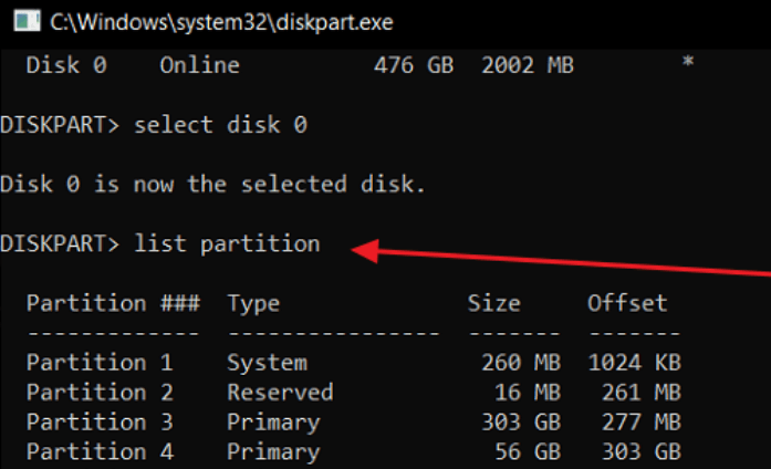 list partition cmd