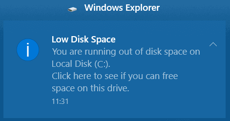 low disk space