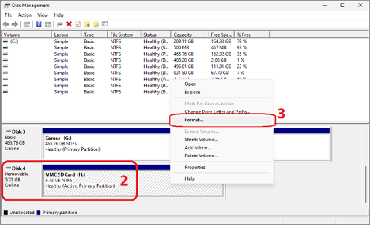 disk management format