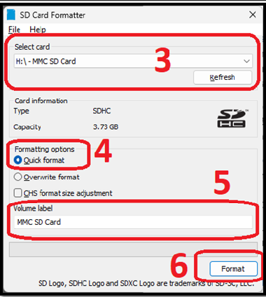 mmc formatter steps