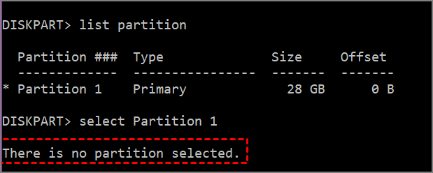 no partition selected