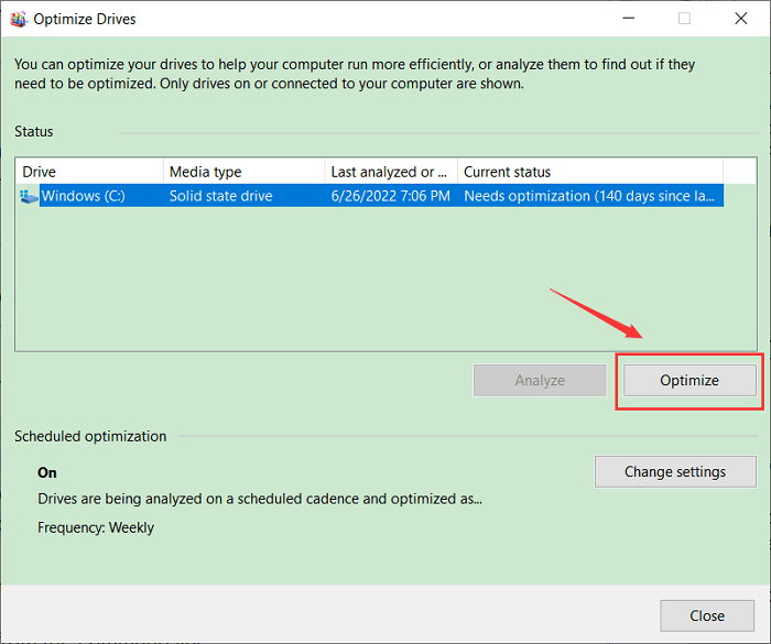 optimize ssd windows 10