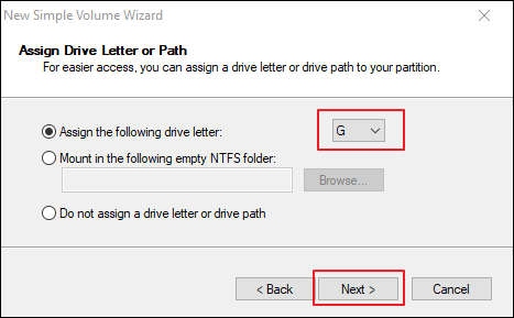 select the partition letter