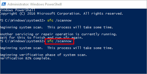 run sfc scannow in powershell