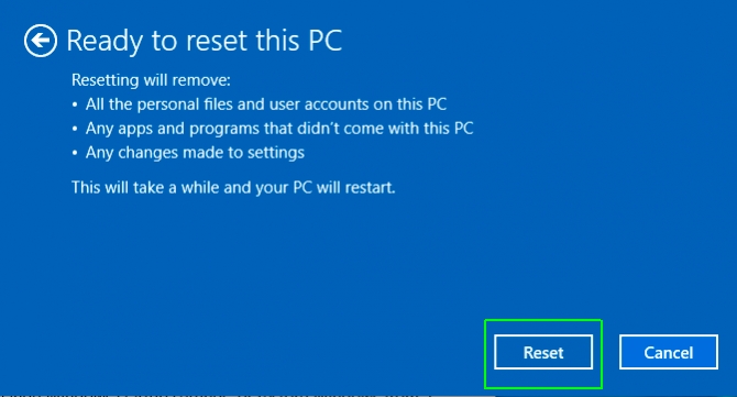 reset the pc