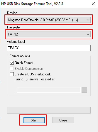 Format USB with HP Disk Storage Format Tool