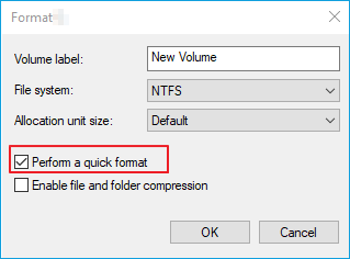 select perform a quick format