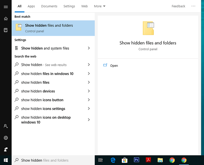 search show hidden files in file explorer