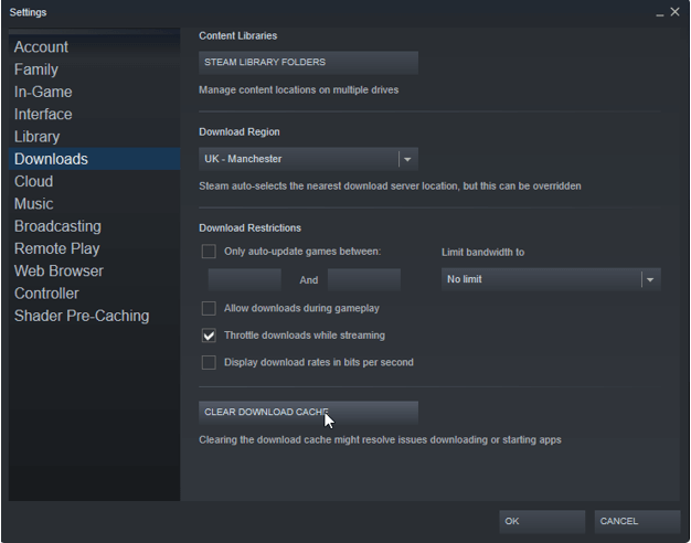 steam download clear cache