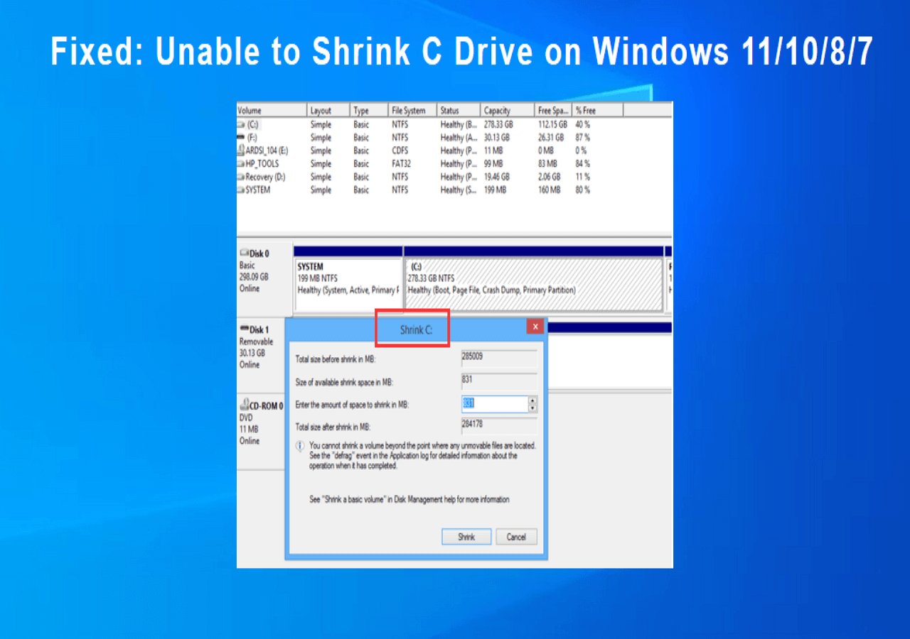 unable to shrink c drive