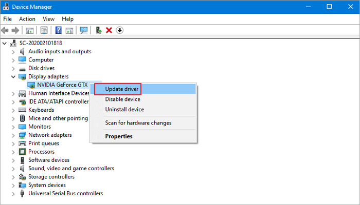 display adapters update driver