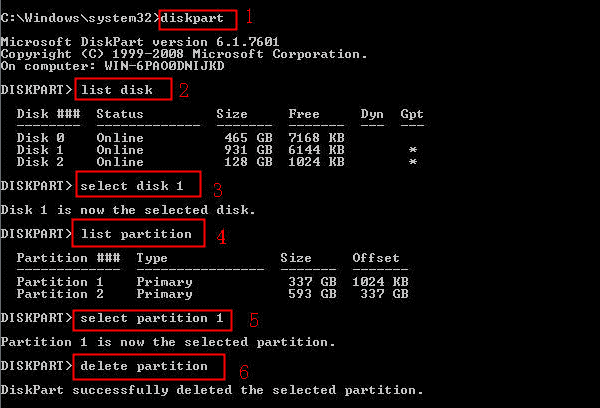 Use Diskpart to delete volume