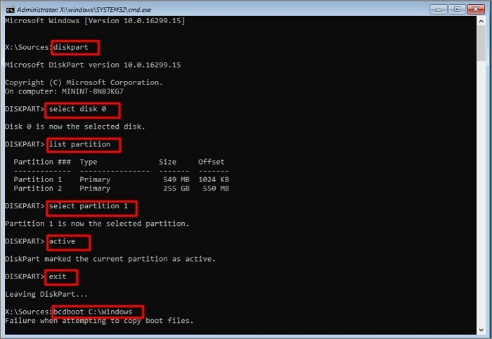 Correcting path not found error via Diskpart in Command Prompt