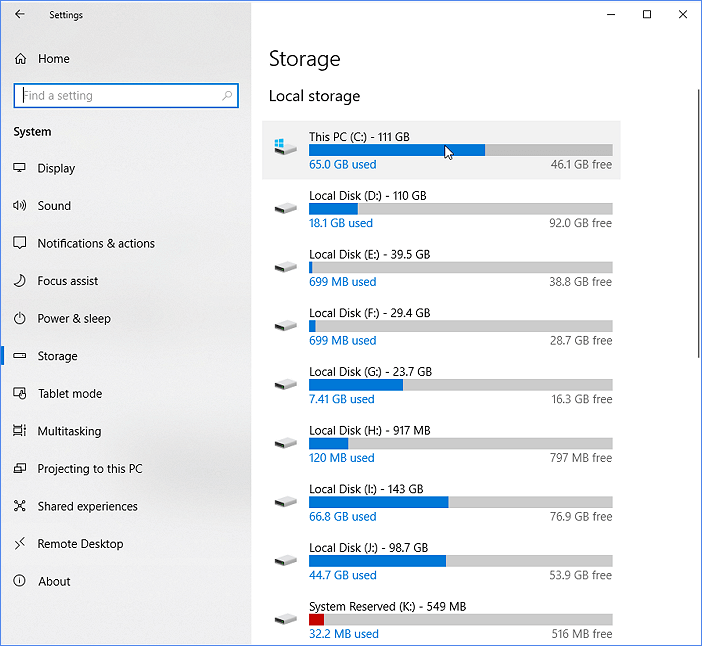 windows storage