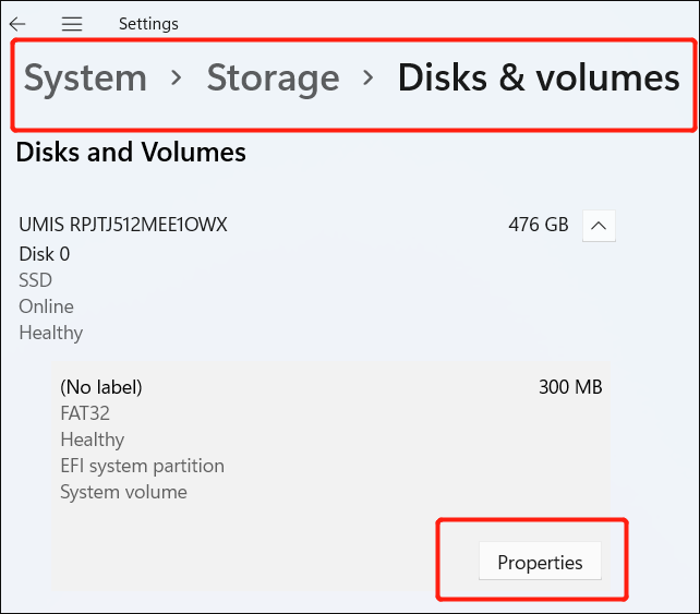 click ssd properties