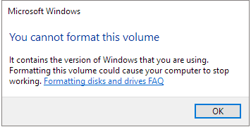 you cannot format this volume