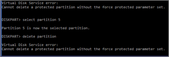 cannot delete protected partition