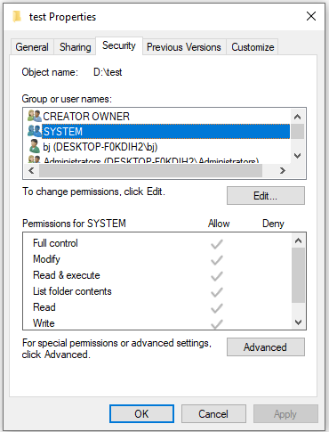 check ntfs permission