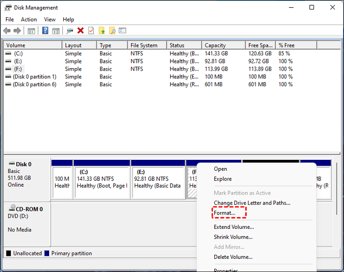 disk management format