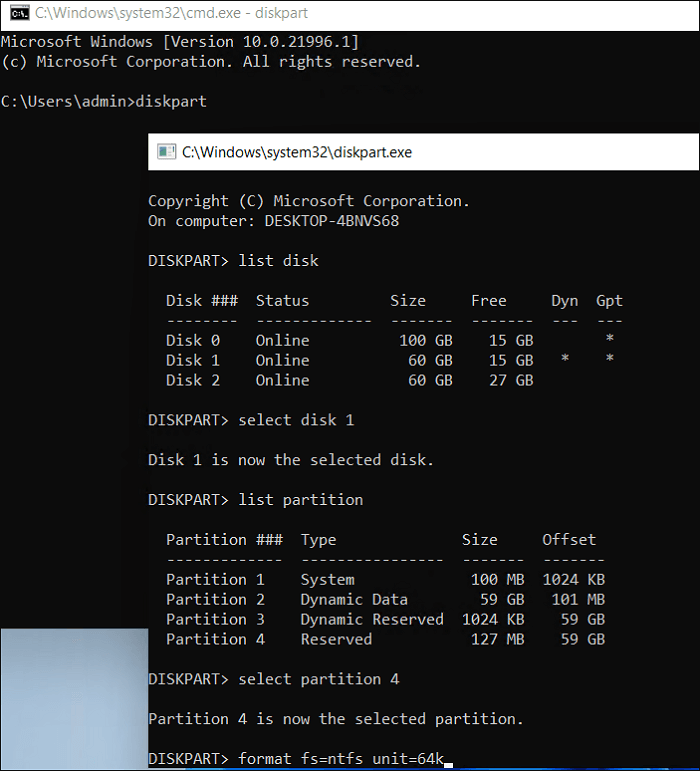 format fs commands