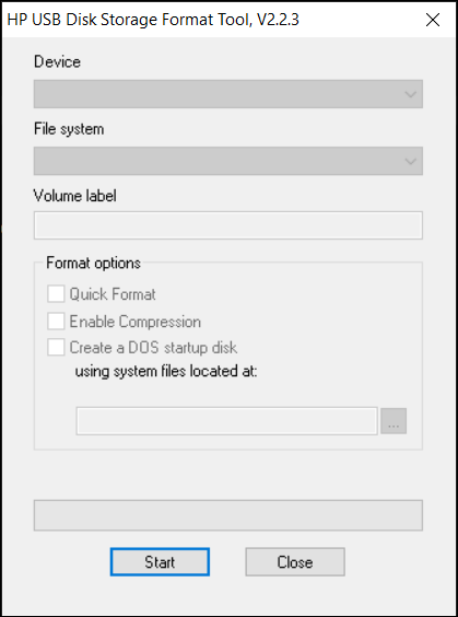 hp usb format tool interface