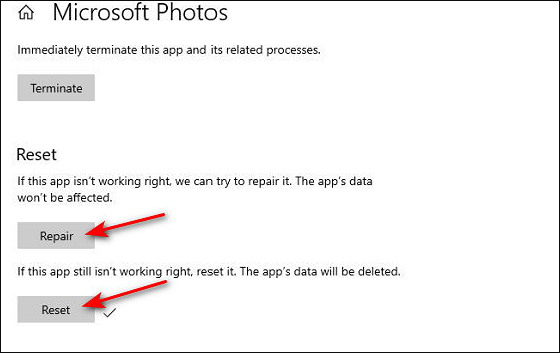 repair and reset photo app