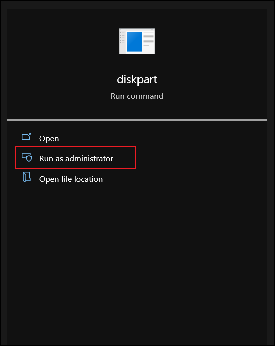 run diskpart as administrator