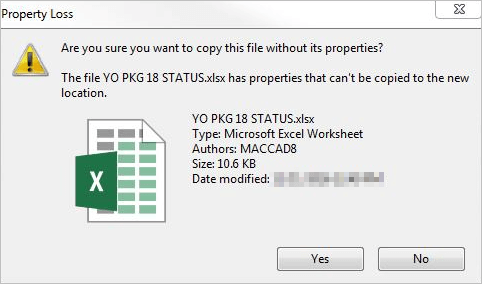 Are you sure you want to copy this file without its properties