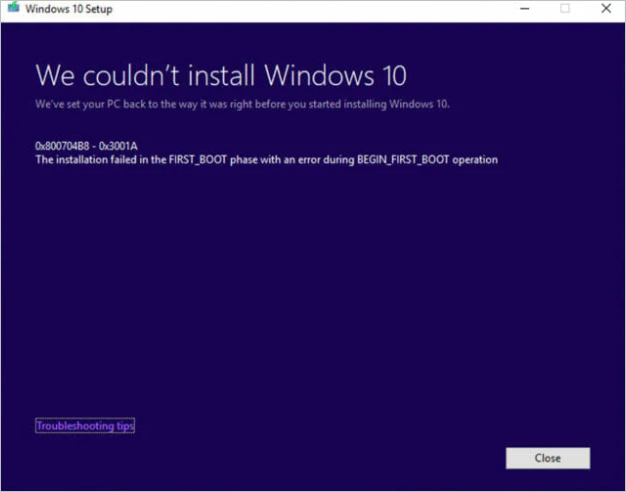 can't install Windows 10