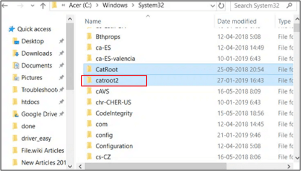 delete catroot2 folder