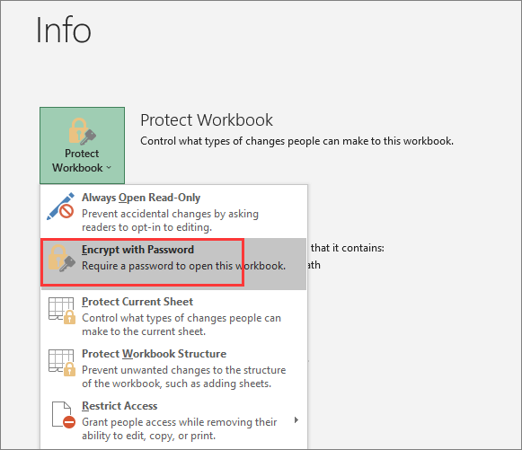 encrypt excel with password