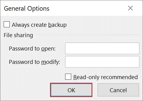  excel egeneral options