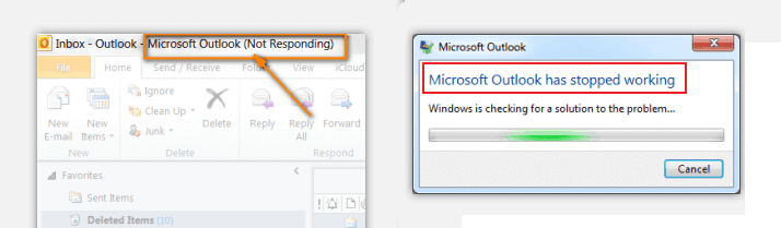 outlook not responding windows 10