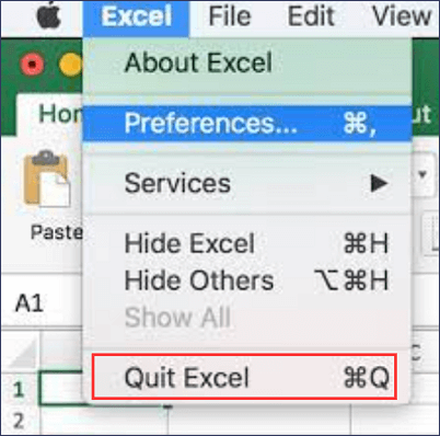 restart excel on mac