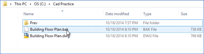 Restore lost CAD from BAK file.