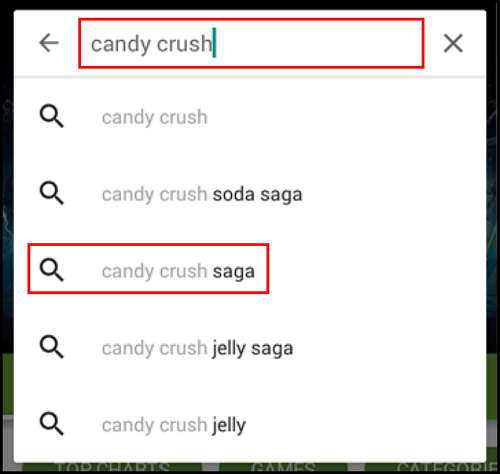 search for candy crush